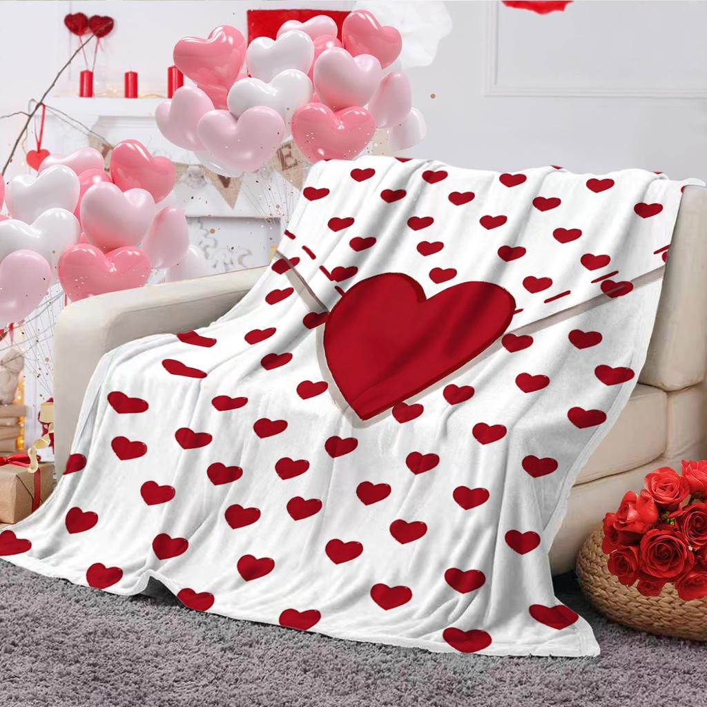 1pc Valentine's Day blanket, ultra soft and comfortable nap blanket, romantic heart-shaped rose printed flannel shawl blanket