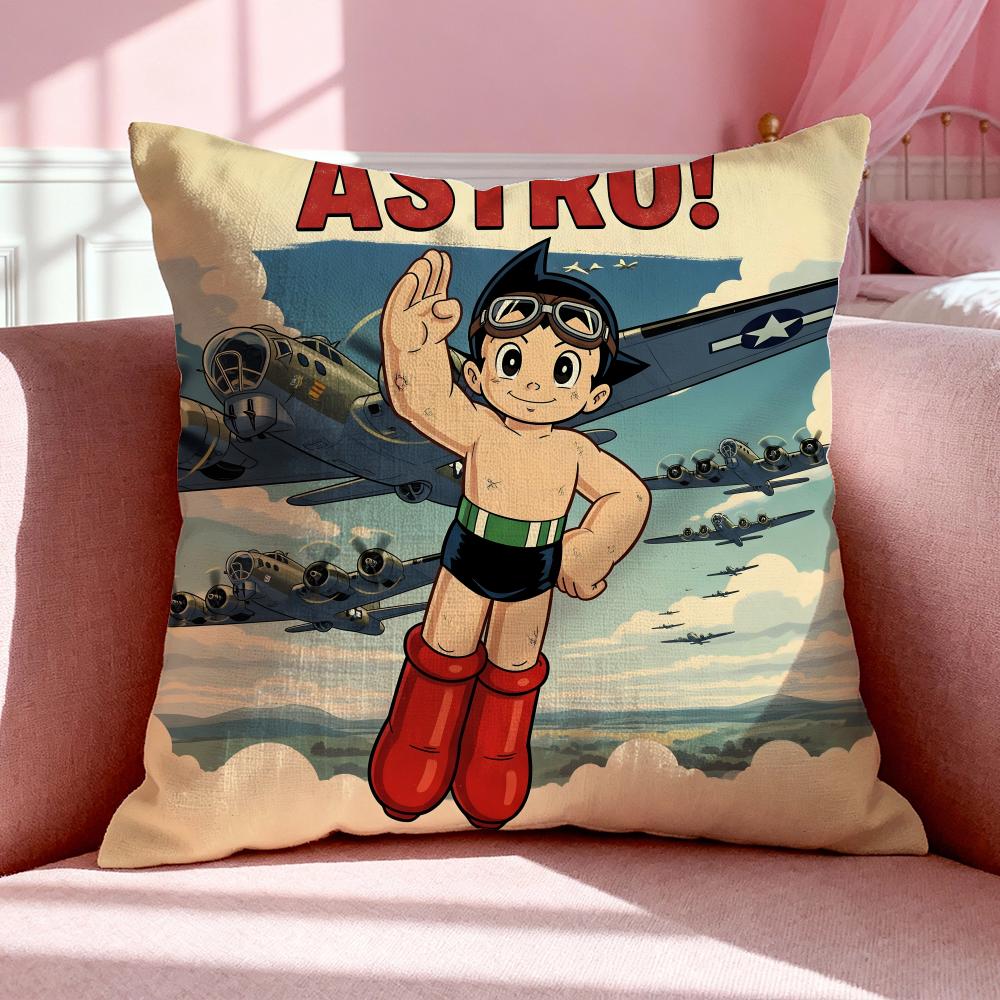 Cartoon AAstro Boy Cushion Cover Breathable Linen Pillowcase Summer Odorless EcoFriendly Invisible Zipper Washable