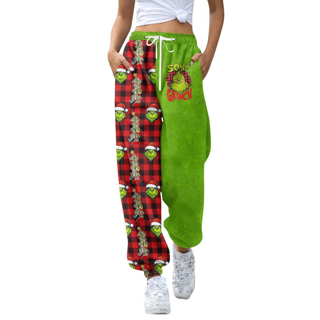 Women's Casual Fashion Christmas Print Sweatpants With Drawstring Waistband And Cuffed Legs