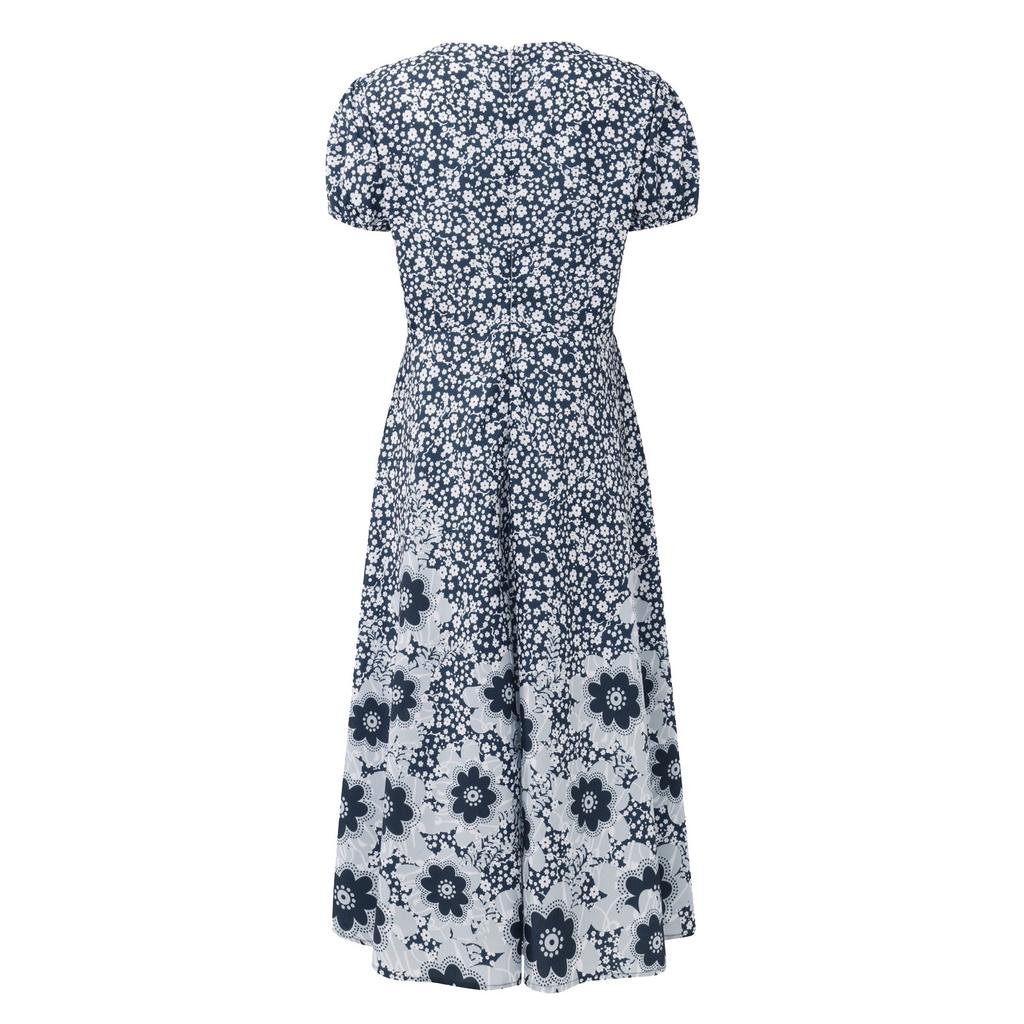 Women's Fashion Summer New Floral Print V-Neck Short Sleeve Loose Casual Dress