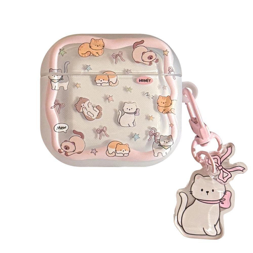Pink Cat Earphone Cover Suitable for Apple AirpodsPro 2or3 1/2/3/4 Generation Bluetooth Earphone Protective Cover Sweet Pendant