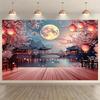 2D Banner 1 Piece Chinese Wind Moon Night Cherry Blossom Birthday Festival Party Multiple Sizes Can Be Selected