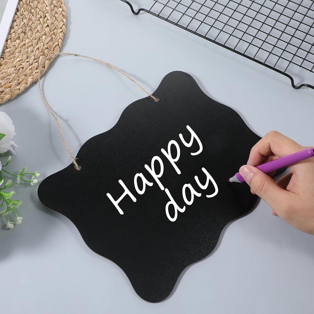 2 PCS Double Sided Hanging Chalkboard Signs, 8x10 Inch Small Wooden Erasable Memo Message Board, Vintage Chalk Board Sign with Hanging String for