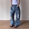 American street washed old ripped jeans men's spring and autumn straight loose European and American high street vibe wind long pants