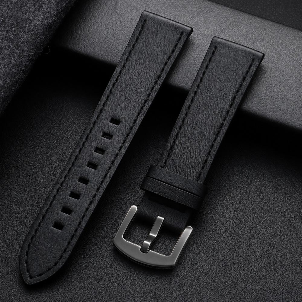 22mm Leather Watchband for Seiko for Huawei for Samsung Replacement Straps Black Brown Blue Wristband Vintage Watch Accessories