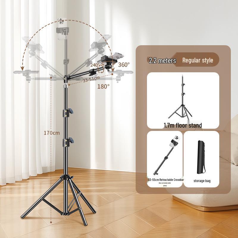 Adjustable Multifunctional Overhead Streaming Stand with Rotating Floor Tripod.