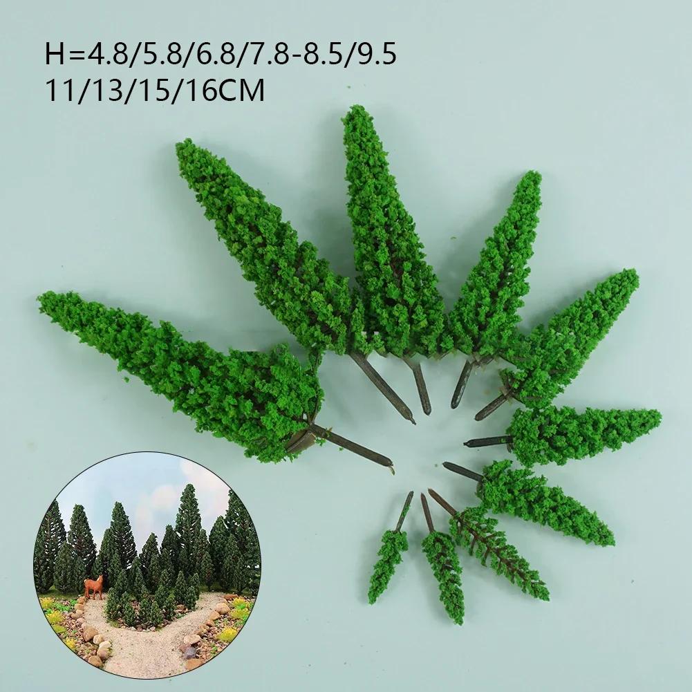 10pcs Pine Trees Model Green For Scale Railway Layout Miniature Sandtable Model Scenery DIY For Home Building Decoration