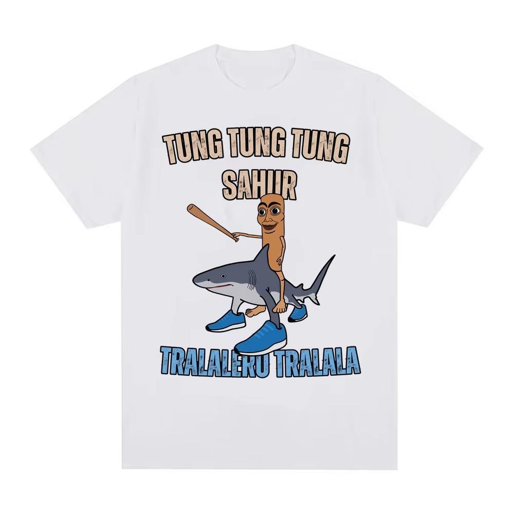 

Tung Tung Tung Sahur Baseball Bat T Shirt Tralero Tralala Funny Running Shark Meme T-shirt Men Women Casual Cotton Loose TShirts 4XL