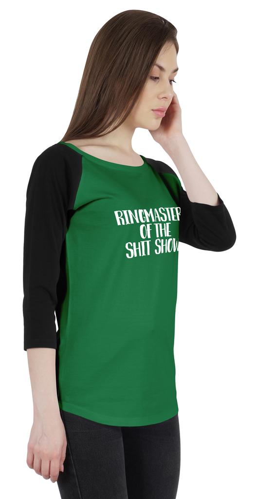 Inkmeso Ringmaster Of The Shit Show Funny Quotes Graphic Top Women Raglan 3 4 Sleeves