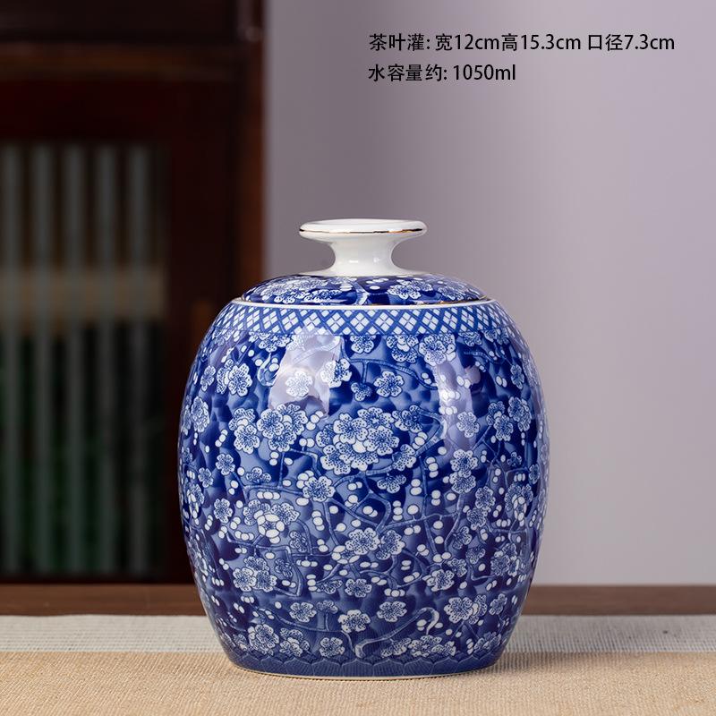 Gold-plated Ceramic Tea Jar Vintage Blue and White Porcelain Sealed Storage Jar Moisture-proof Candy Tea Pot Storage Container