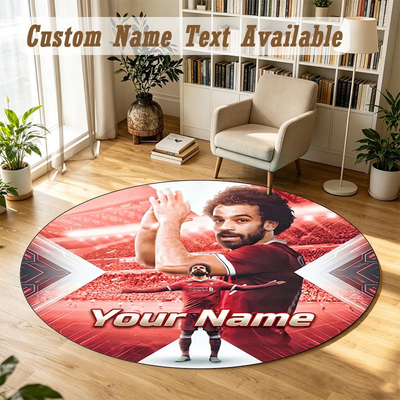Round Rug Custom NameMohamed Salah Pattern Non Slip Carpet Home Floor Decor