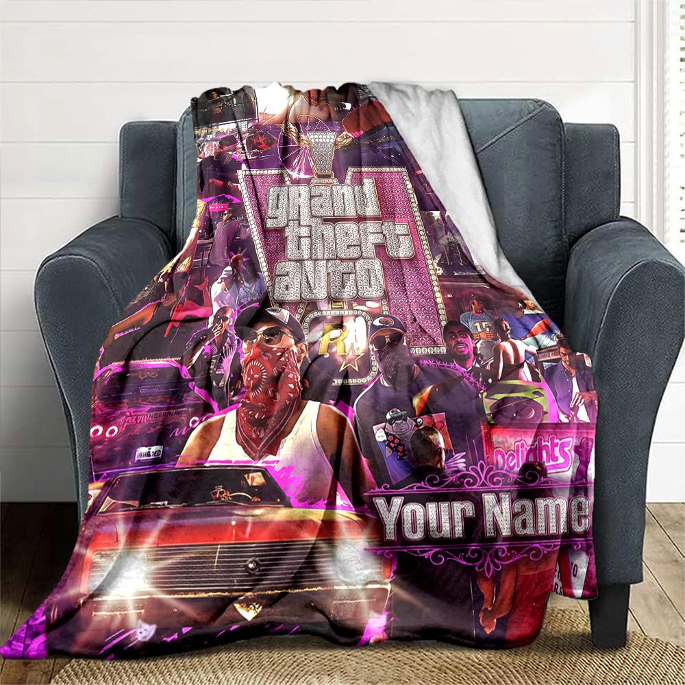 Grand Theft Auto Customize Text Blanket Multi-purpose Customizable Blanket Soft Warm Cozy Great for Bed Office Chair Seaside Living Room