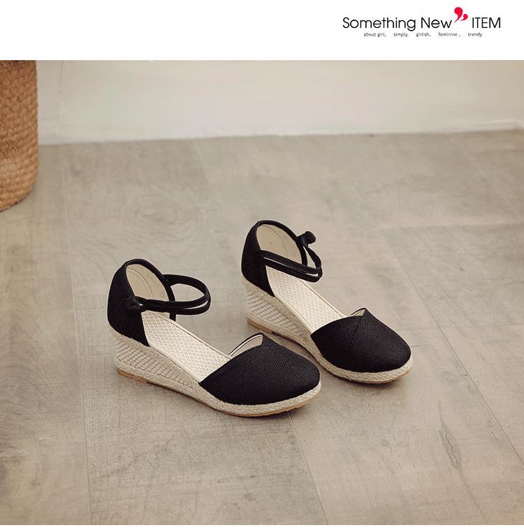 Damen Sommer Keilsandalen mit einem Riemen: Vielseitig, Einfarbig, Mit Schnalle, Atmungsaktiv, Hoher Absatz