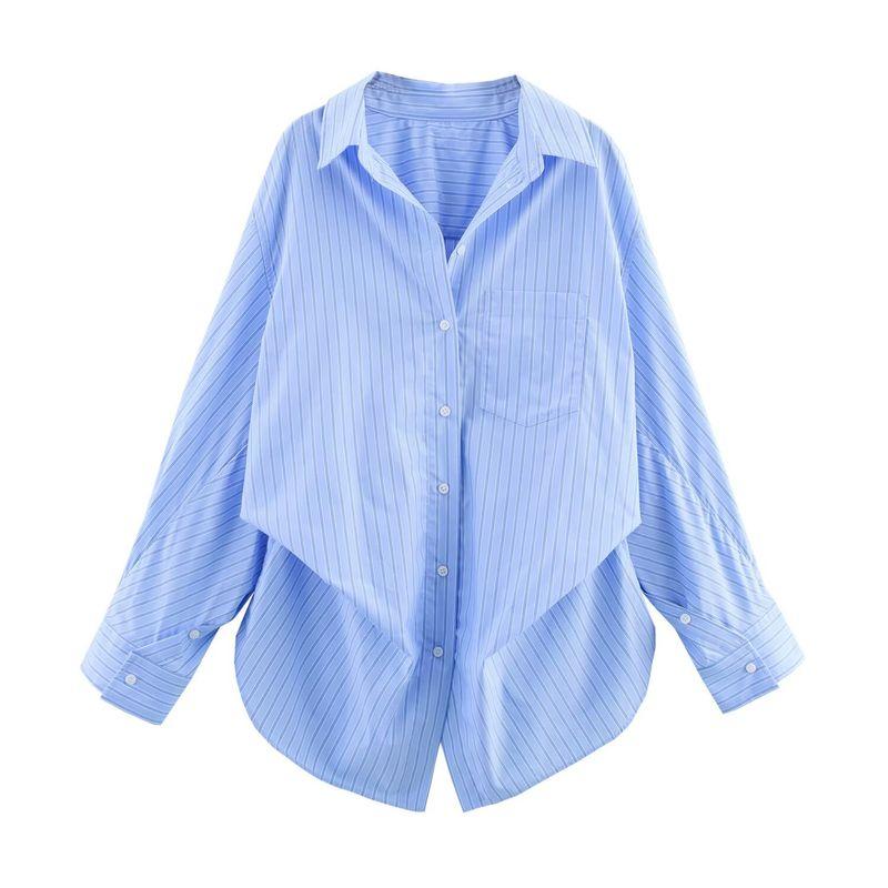 ZA Autumn New Women's Clothing ZR Fashion Wind Export Fashion Stripes Lapel Long Sleeves Shirt 2020458