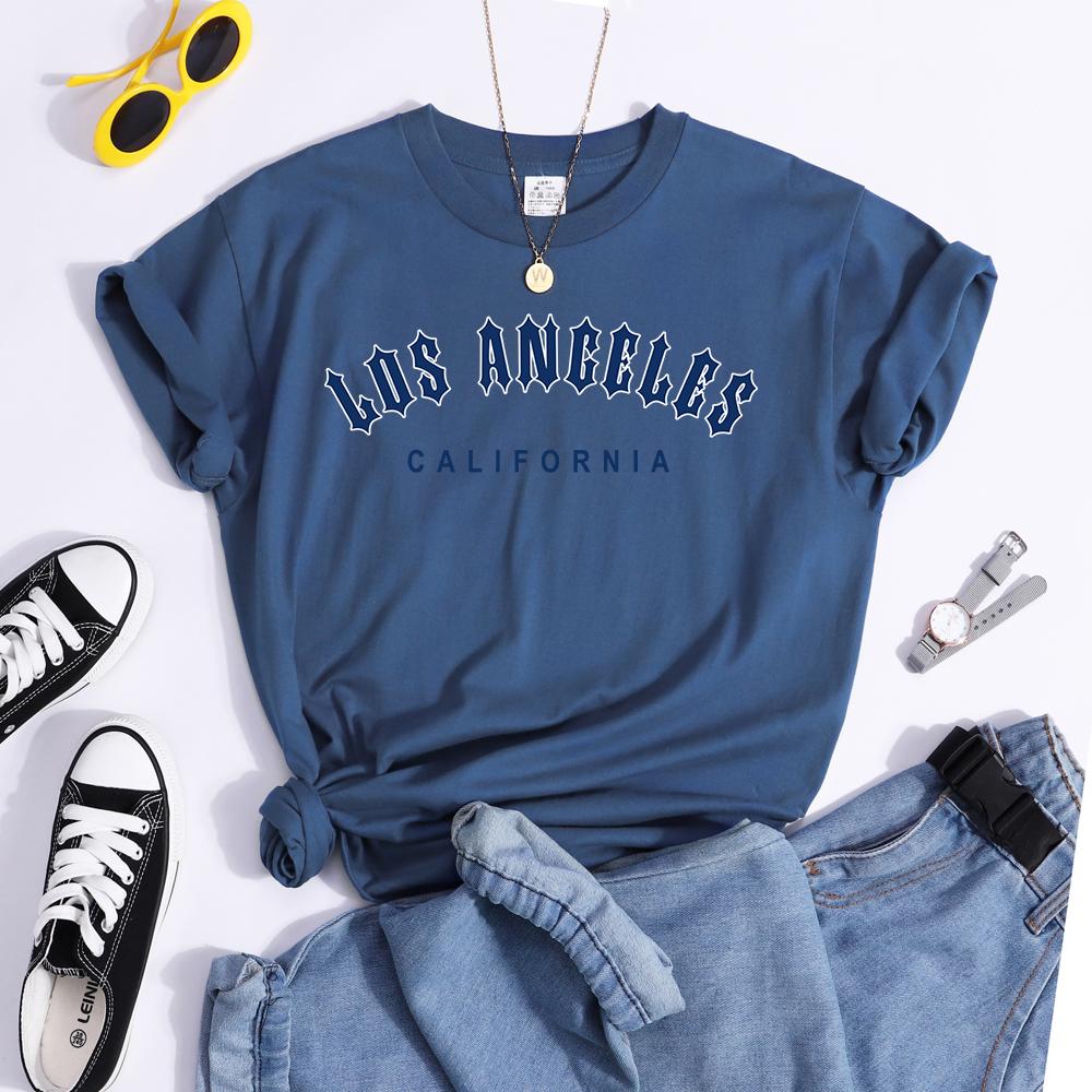 Los Angeles California Letter Printing Womens T-Shirts Summer Casual Comfortable Short Sleeve Street Loose Crewneck Clothes
