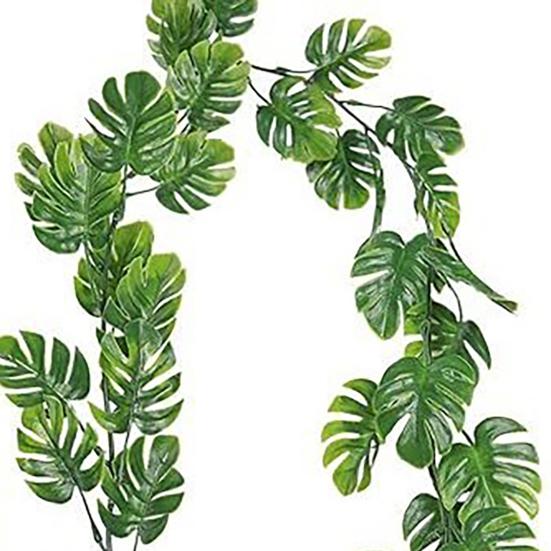 Yousheng Artificial Monstera Leaf Garland UV Resistant Faux Greenery Rattan Indoor Outdoor Home Garden Porch Patio Hanging Tropical Palm Leaves Ivy