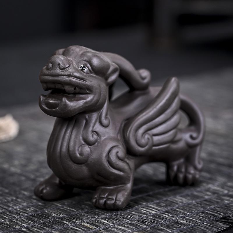 Pixiu Purple Clay Tea Pet: Dragon's Nine Sons Tea Set Accessory for Wealth and Tea Ceremony Cultivation