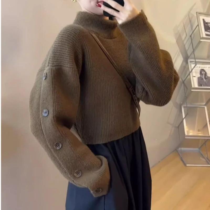 Design Niche Thickened Warm Bottoming Sweater Women's Autumn and Winter Style Light and Mature French Retro Temperament Wool Top