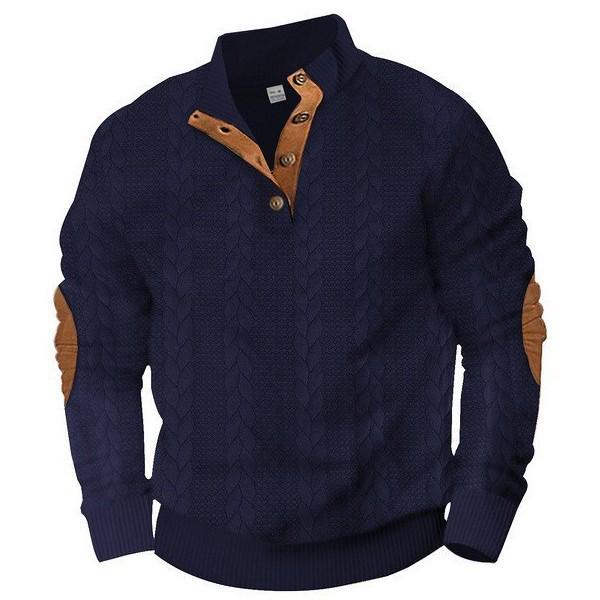 

European Men s Jacquard Knit Stand-up Collar Hoodie - Autumn/Winter 2025 L темно-синього кольору