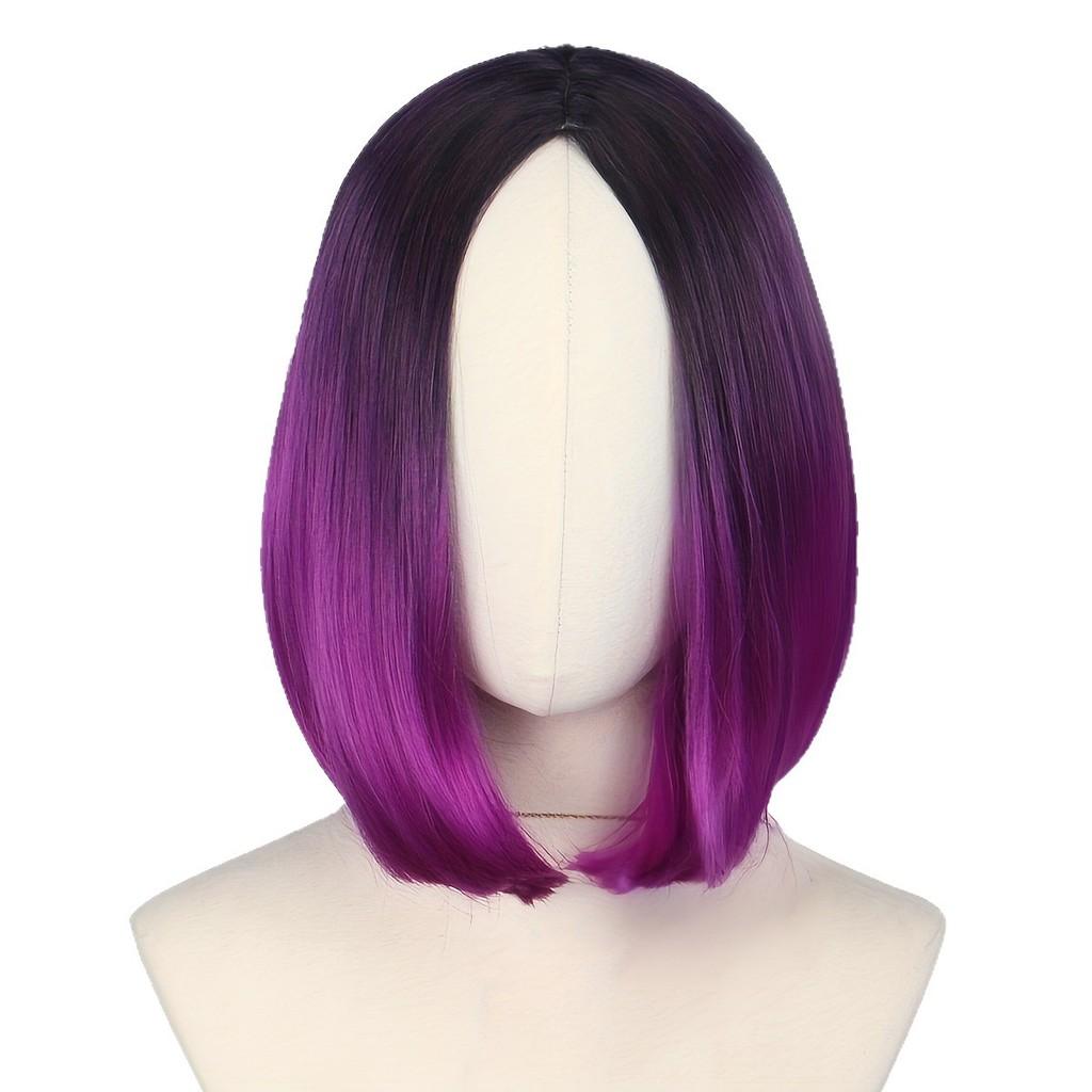Premium Short Wig With Middle Part For Women Black Blue For Cosplay