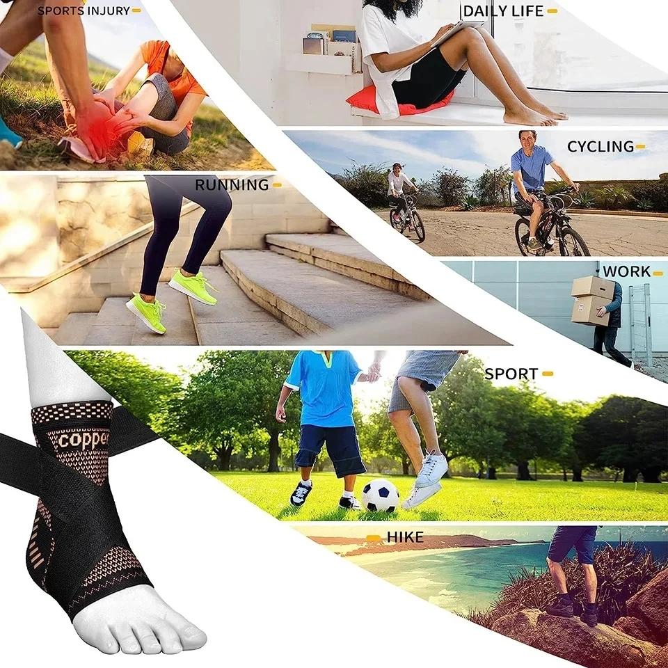Loogdeel Adjustable Copper Compression Ankle Support Sleeve Support Sleeve Sprained Ankle Eases Swelling Achilles Tendonitis
