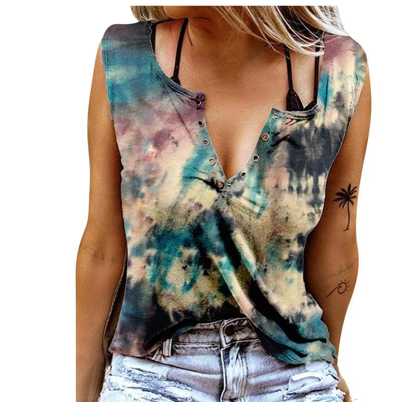 New Summer Women's Fashion Tops Casual Printing 9Color Sleeveless Tank Tops(XS-5XL)