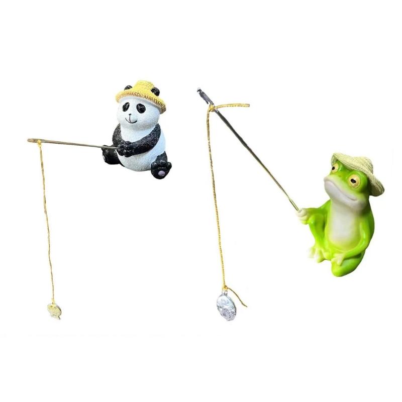 Funny Frogs Panda Fishing Statue for Garden Outdoor Decors Resins Animal Miniature Figurine Landscape Sculpture Ornament