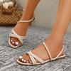 Fashion Shoes for Women 2025 Summer New Women Flat Sandals Bottom Roman Strap Sandals with Non Slip Rubber Soles Ladies Daily Sandalia