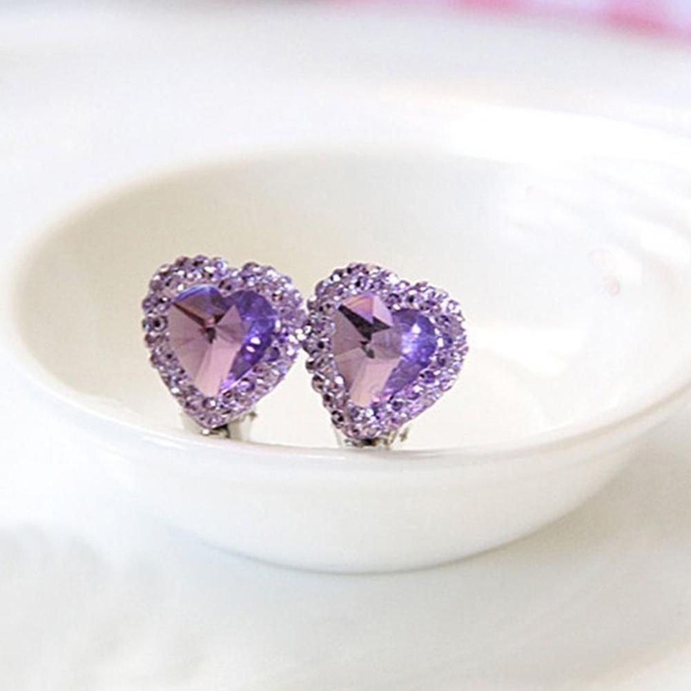 Heart Rhinestone Kids Girls Fashion Ear Clips Jewelry No Pierced Earrings Gift