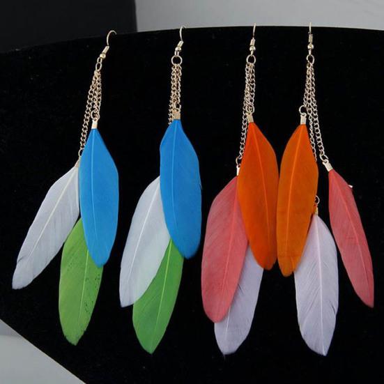 Dammode Leaf Feather Handgjorda Long Drop Dingle Hook Eardrop örhängen