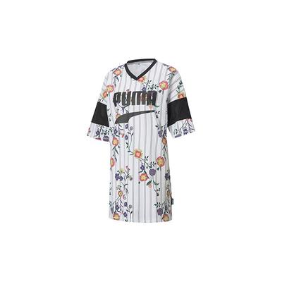 Casual Sports Floral Print V-Neck Short Sleeve Dress Women Dress White 597464-02