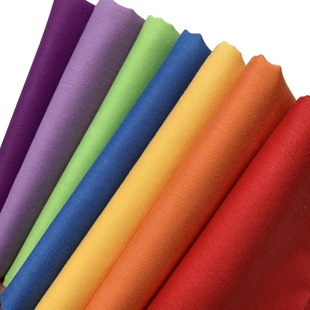 Set of 7 Solid Color Fabric for DIY Cutting 7 Colors Scraps, Colorful, 100% Cotton, Crafts, Cloths, 46x56cm, (Rainbow)