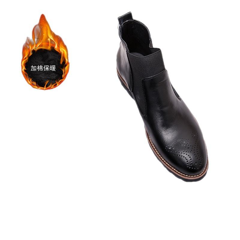 2025 men's winter boots Chelsea middle-aged men's leather shoes men's shoes casual dress velvet British leather shoes