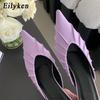 Fashion Eilyken Fashion Purple Pink Pointed Toe Women Slippers Concise Casual Thin Low Heels Ladies Mules Slides Shoes