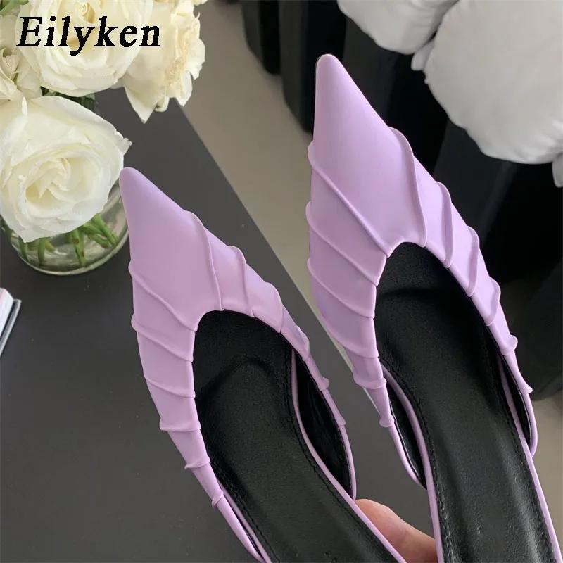 Fashion Eilyken Fashion Purple Pink Pointed Toe Women Slippers Concise Casual Thin Low Heels Ladies Mules Slides Shoes