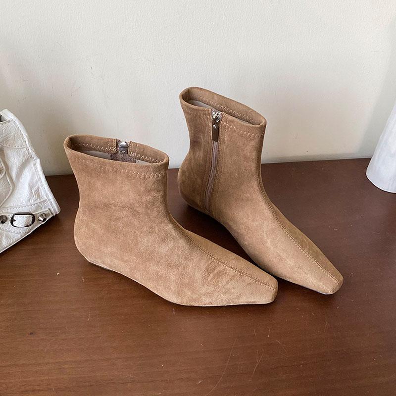 Fashion Fashion Flock Women Flats Ankle Modern Boots Shoes Female Pointed Toe Footwear Stretch Ladies Short Boots Zippers Shoes
