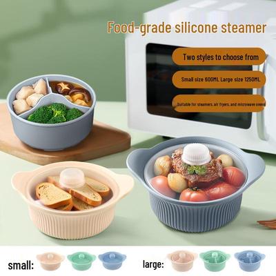 Silicone Steamer Pot with Lid for Microwave & Air Fryer - Medium/Large Sizes for Fat Reduction & Steaming Rice/Vegetables