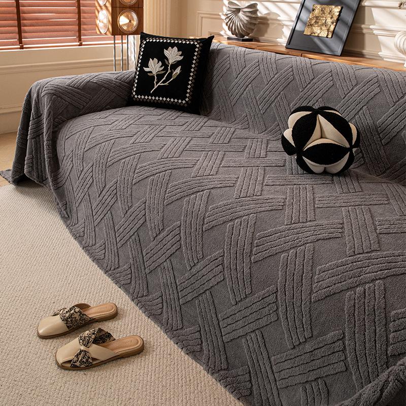 Shu cotton lint sofa cushion high gram weight thickened autumn and winter one piece full cover sofa cover towel non-slip 180x130cm серый