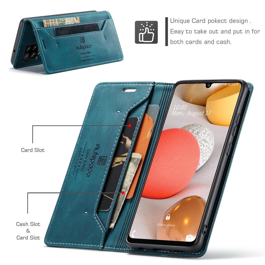 For Samsung Galaxy M42 5G/Galaxy A42 5G Wallet Case AUTSPACE A01 Leather Stand Cover with RFID Blocking Card Holder