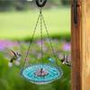Bird Bath Fountain Hangable Hummingbird Water Bowl Bird Bath with Solar Fountain for Robin Sparrow Backyard Garden Landscaping
