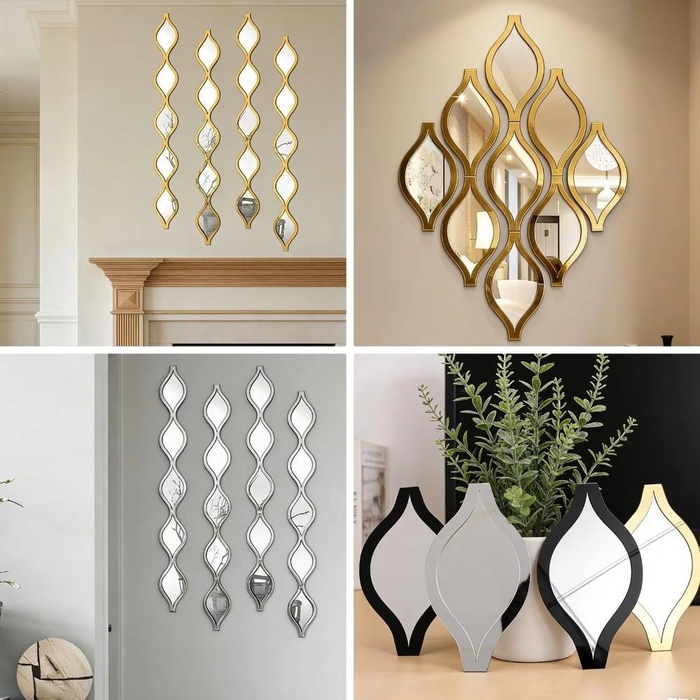 Golden Color Water Drop Mirror Sticker Removable Art Wall Mirror Sticker  Living Room Decoration