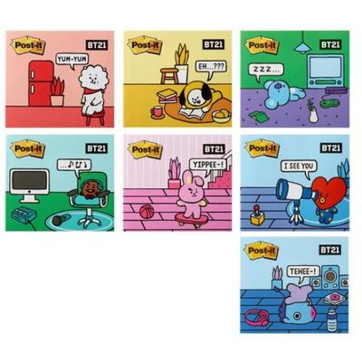 BT21 Post-it Stark haftende Notizzettel – 7er Set (Gemischte Farben)