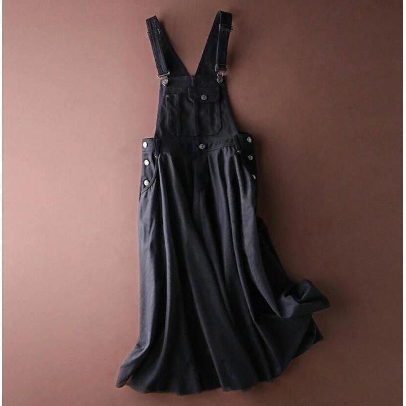 Moda Donna Gonna Denim Estiva con Spalline Larghe e Larga