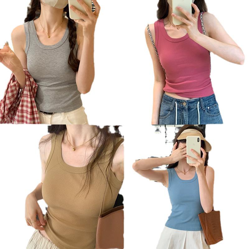 Women's Multicolored Ribbed Tank Top with Chest Pads – Versatile, Comfortable, and Slimming