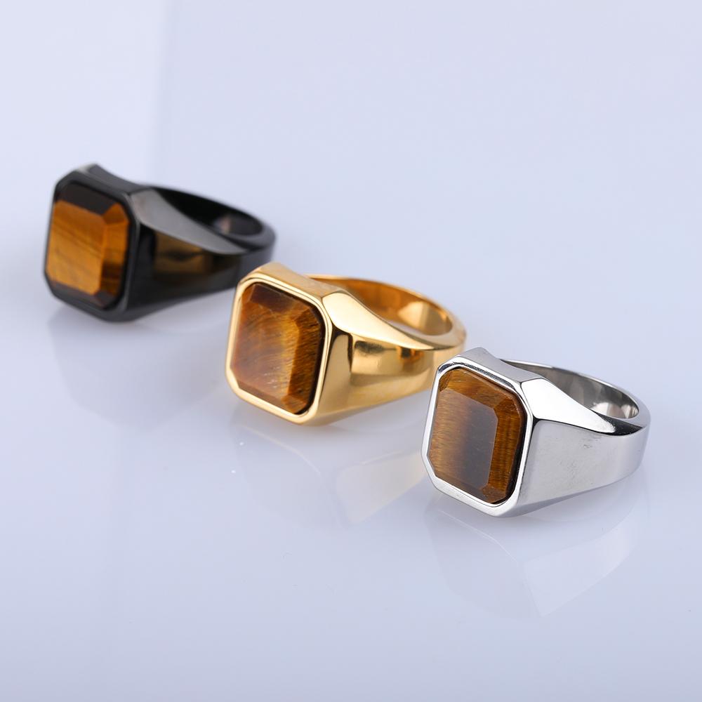 Stainless Steel Tiger Eye Stone Ring Male Accessory Factory Wholesale New Design Finger Rings for Men Fashion Wedding Jewelry