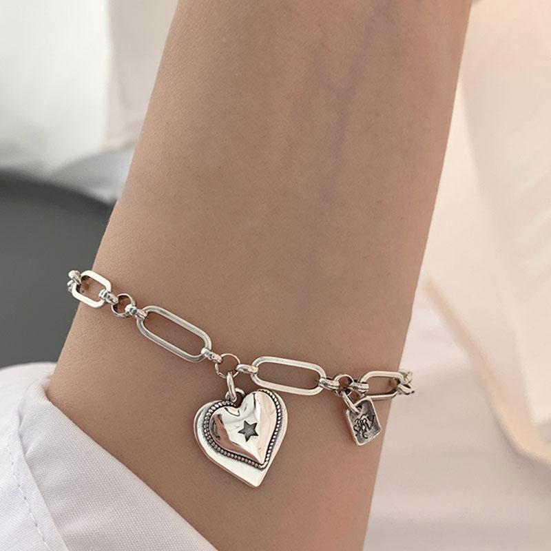 Minimalist 925 Silver LOVE Heart Bracelets For Women New Fashion Vintage Handmade Birthday Party Jewelry Gifts