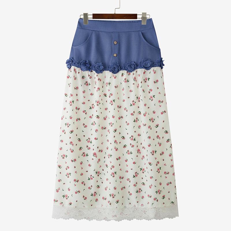 ZANZEA Women Casual Elastic Waist Loose Floral Print Splice Midi Skirts M