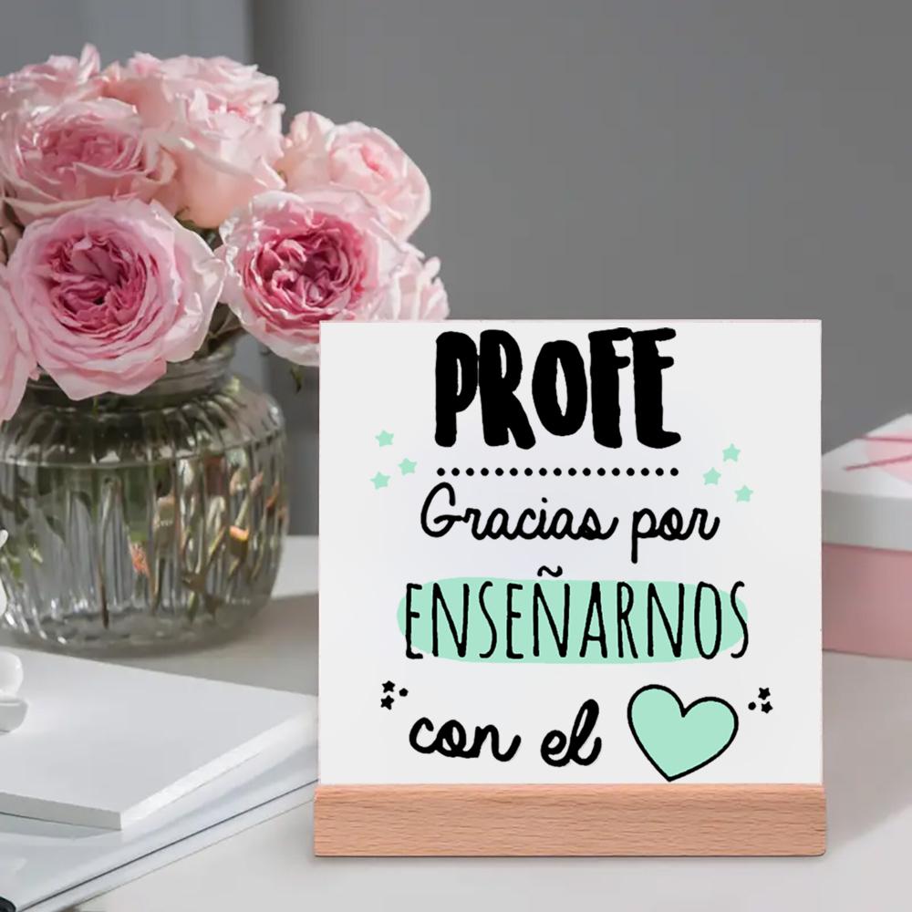 Spanish Printed Plaque Sign Gift Ceramics Posters Wooden Stand Tabletop Decor Graduation Teacher's Day Thanks Gift for Teacher
