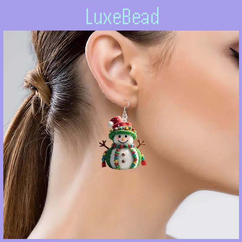 Christmas Themed Snowman Pattern Women Acrylic Earrings For Winter Holiday And
