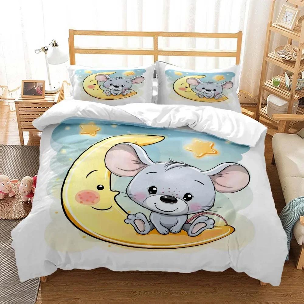 Cute cartoon mouse Comfortable Duvet Quilt Cover Pillowcase Bedding Set Children Bedroom Decoration Home Textile